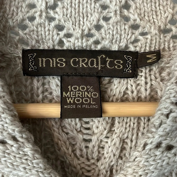 Inis Crafts Ireland 100% Merino Wool Cable Knit Zip Up Cardigan Sweater Sz M - Picture 3 of 10